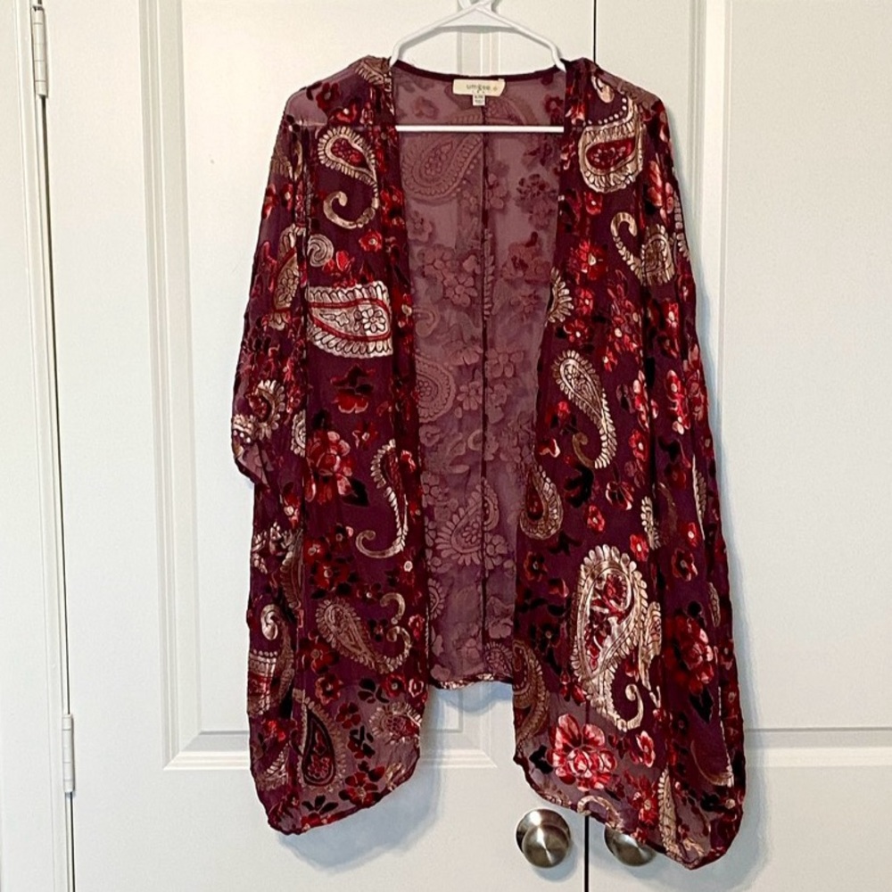 Umgee Burgundy and Cream Paisley Cardigan